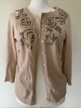 Tabitha (Anthropologie) Embellished Beige Women’s Cardigan Sweater